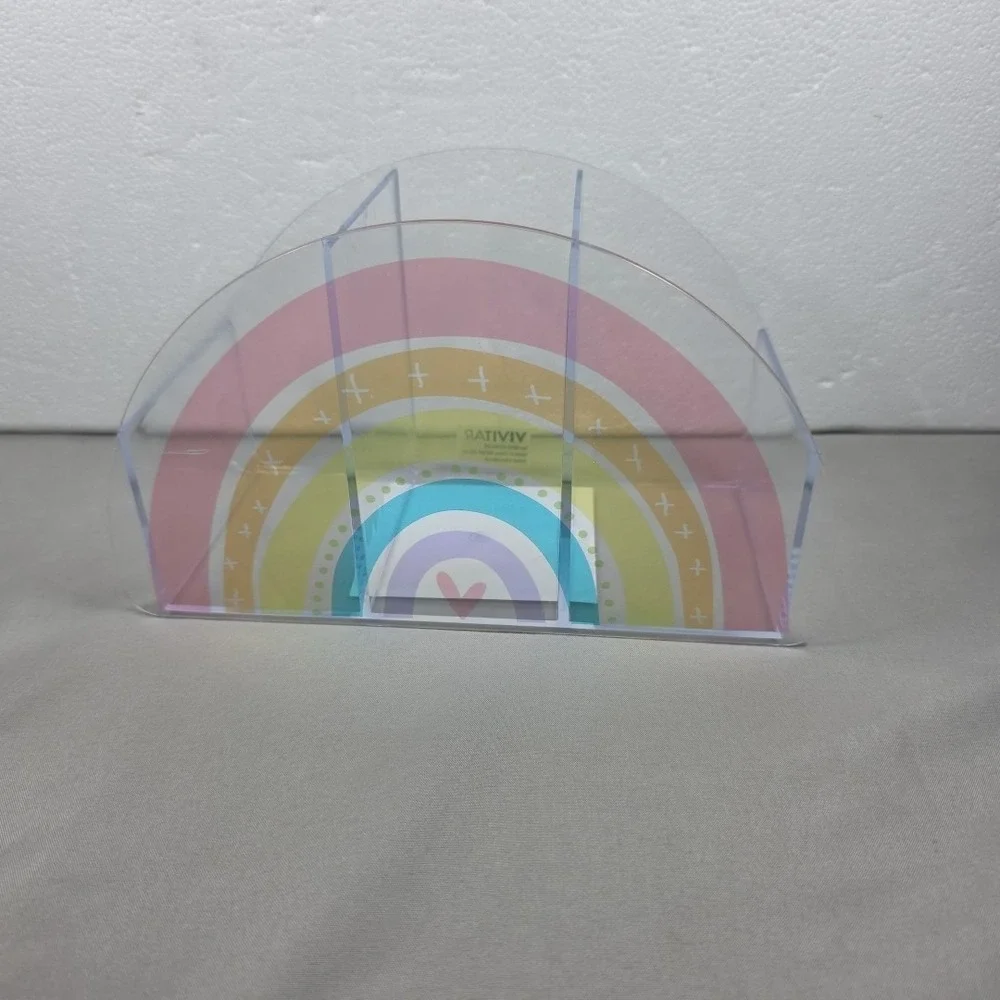 Kids Desk Organizers Clear Rainbow‎ and Flower Catchall Set of 2